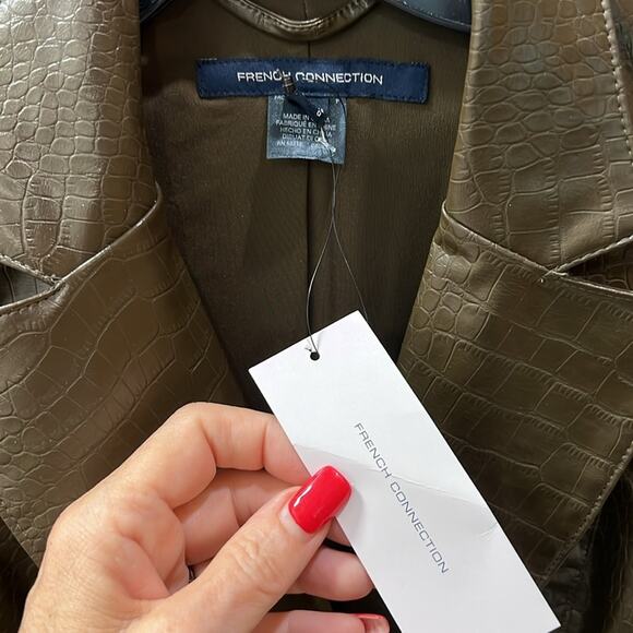 NWT $178 FRENCH CONNECTION Clancy trench coat dress faux leather mini US… - Picture 6 of 12